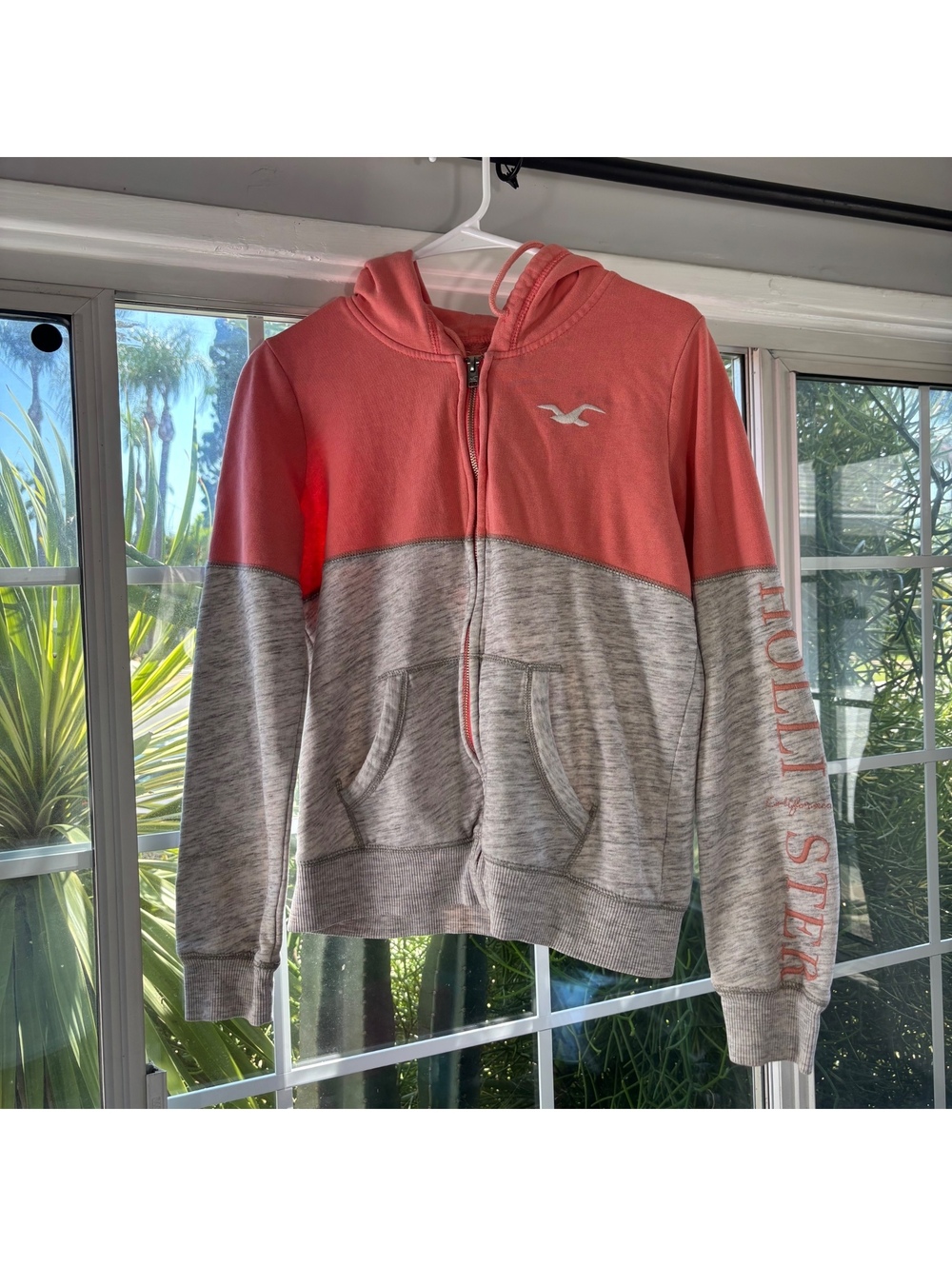 Coral and gray Hollister zip hoodie